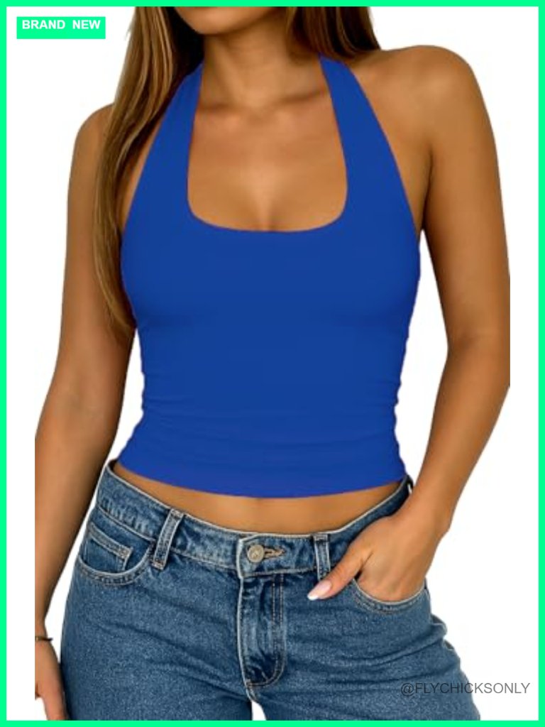 Backless Halter Crop Tank Top Sleeveless Going Out Summer